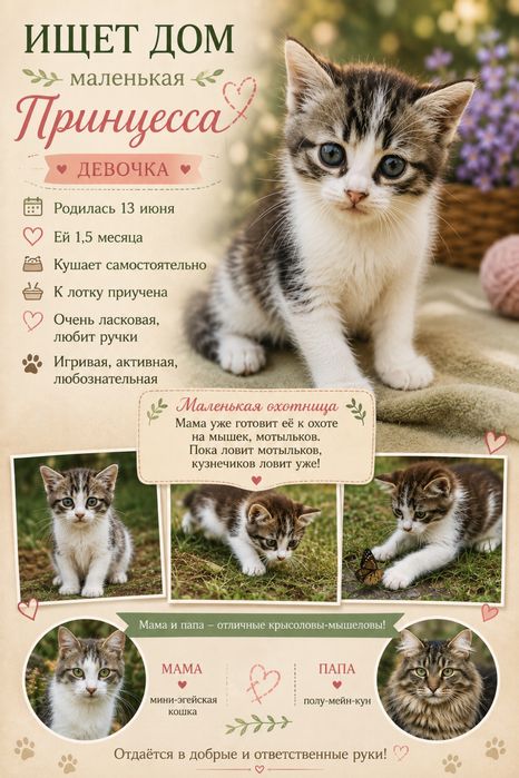 Отдам котенка девочку