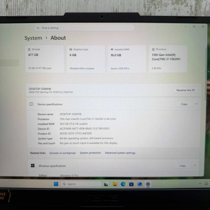 Asus Tuf F15 FX507 I7-13620H RTX 4050 NOU Zeus Amanet Vitan 7700