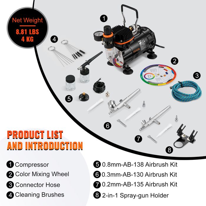 Set Profesional Airbrush cu Compresor,Dual-Action