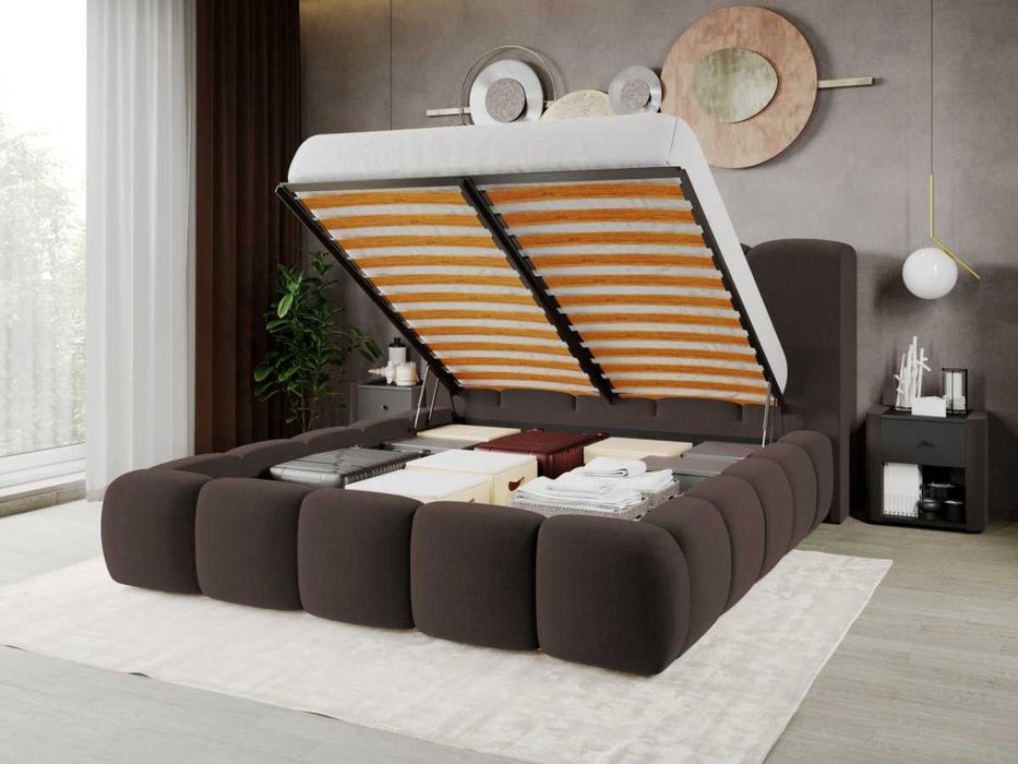 Pat Tapitat Noel Maro - Velluto 6 cu somiera rabatabila si lada