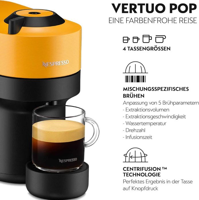 Еспресо машина Nespresso by De'Longhi Vertuo Pop ENV90.B, Жълто