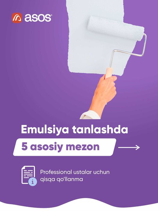 Emulsiya Asos  – ichki va fasad uchun (4 kg / 20 kg) sifatli bo‘yoq