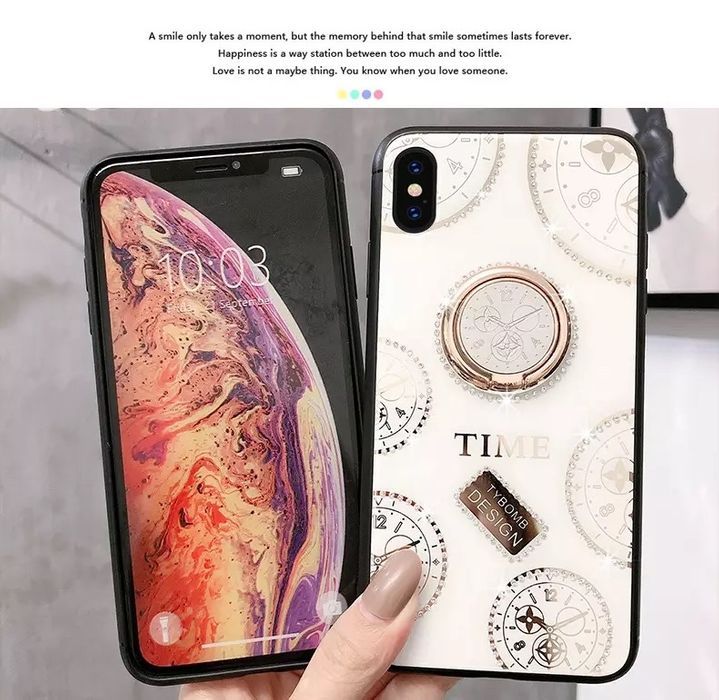 Husa cu pietricele și inel model TIME pt iPhone X, XS, XR , XS Max