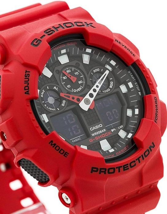 Мъжки часовник Casio G-SHOCK GA-100, черен, червен, внос от Германия