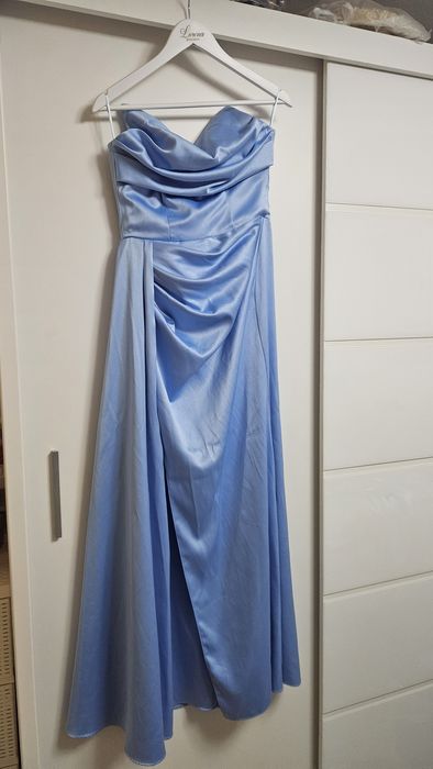 Rochie baby blue albastră de satin  mărime S cu corset