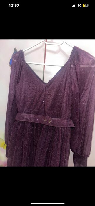 Rochie mov inchis cu sclipici midi