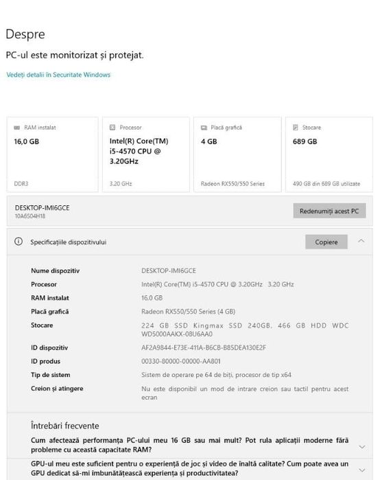 Unitate pc gaming i5+Radeon RX 550 4 Gb+16 Gb RAM