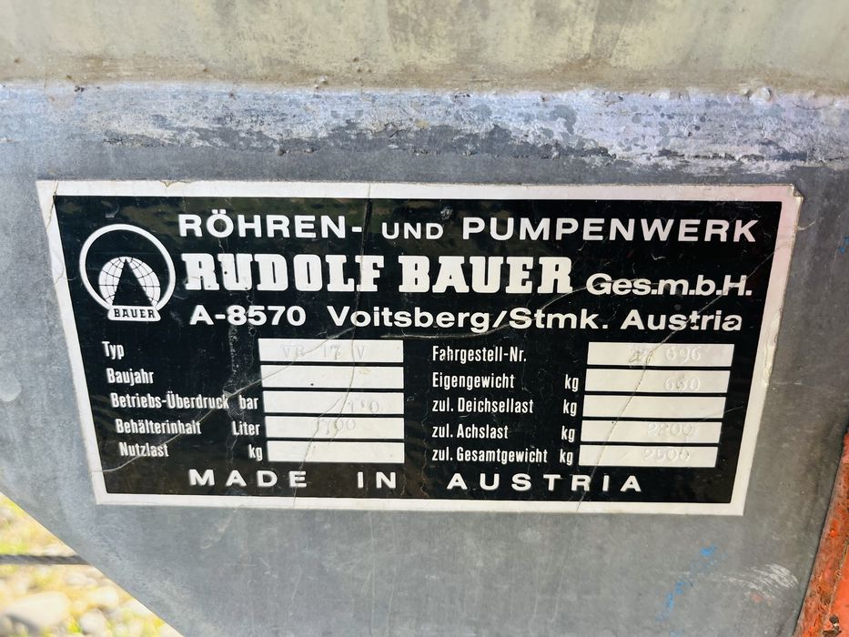 Vidanja, vitanje, vidanjor 1700 l Bauer, pompa vacuum dublu sens, cisterna galvanizata