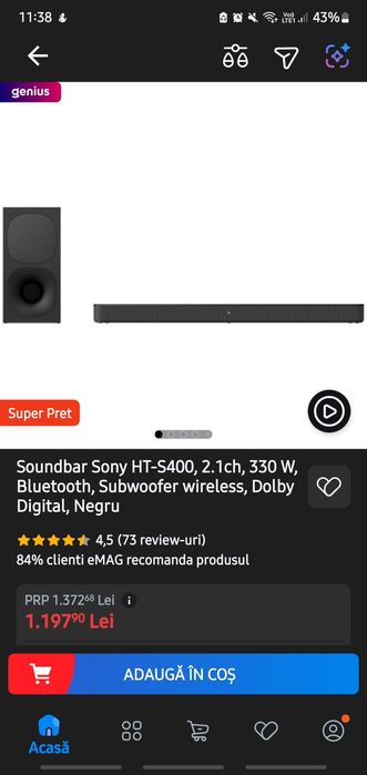 Soundbar sony impecabil