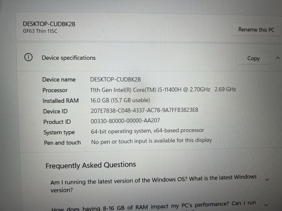 Msi gf63 thin 11sc i5 11th geforce1650 4gb amanet lazar crangasi 40187