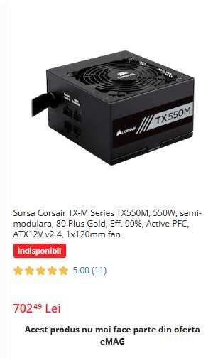 Sursa Corsair TX-M Series TX550M 550W semi-modulara 80+ Gold Eff. 90%
