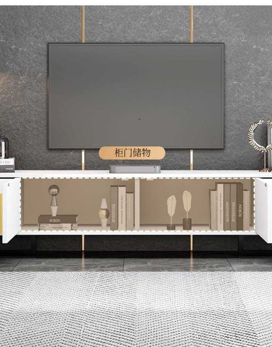 Минималистская тумба под телевизор с 4 ящиками и 2 дверцами