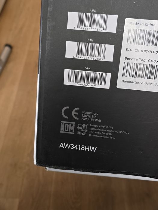 Монитор Alienware 34 inch 160hz AW3418HW