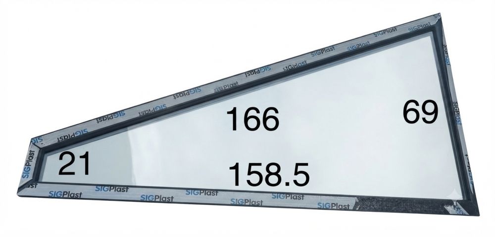 Geam fereastra termopan fix trapezoidal / atipic PVC gri antracit – 166 × 158,5 cm pt mansarda foisor acoperis inclinat hala garaj