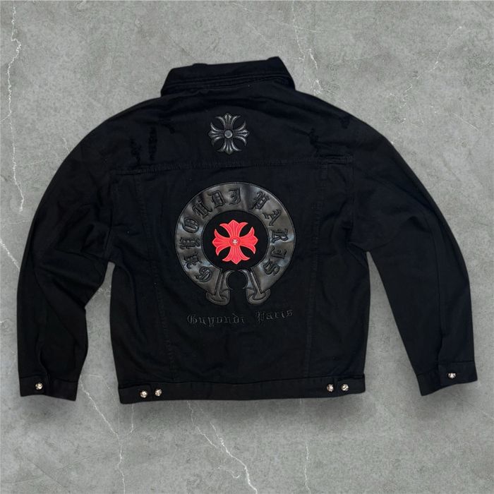 Jacheta Geacă Denim Neagră Chrome Hearts Style - Detalii Piele