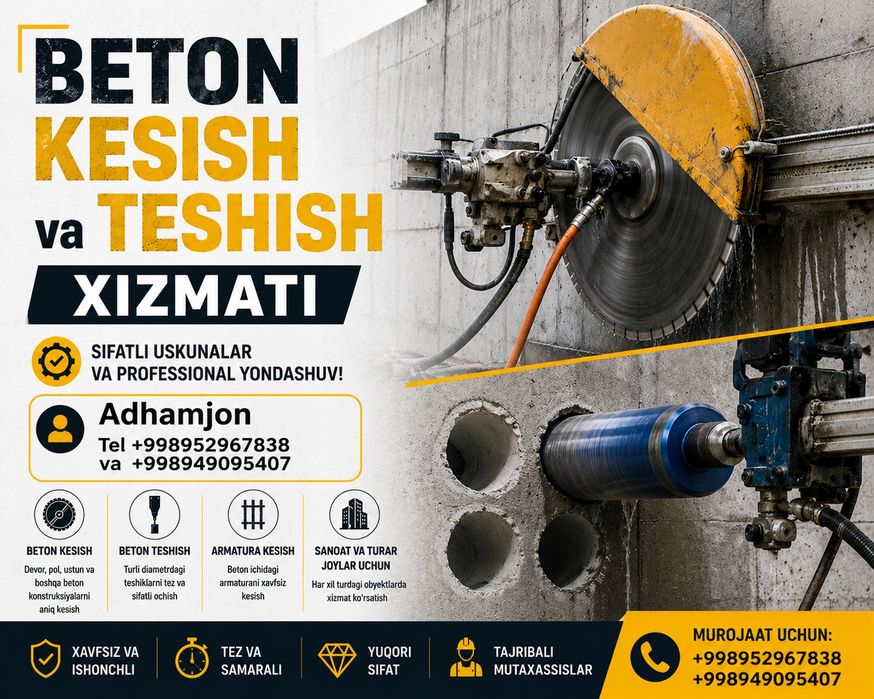 Beton kesish va Teshish Xizmati