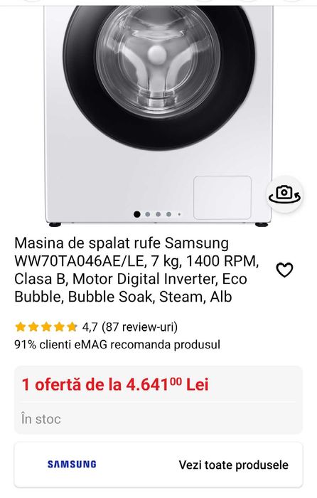Masina de spalat Samsung WW70TA046AE 7 kg 1400 RPM Digital Inverter