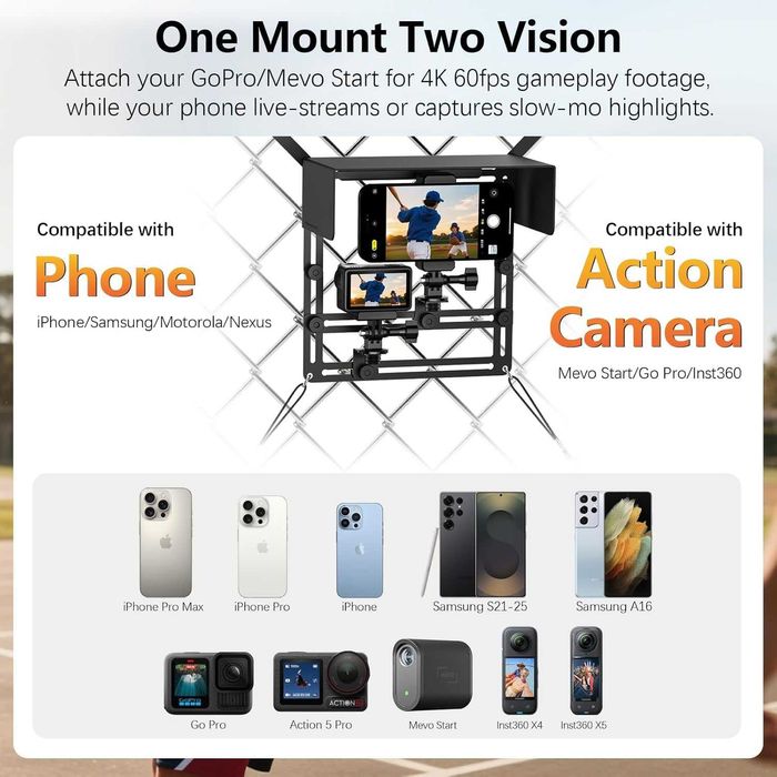 Стойка за телефон и екшън камера с магнитен абажур, комплект за монтаж