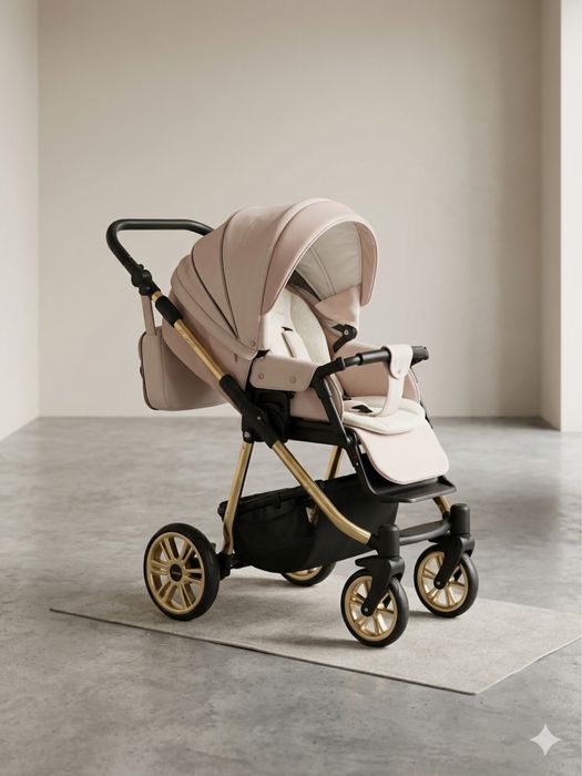 Стилна Бебешка Количка Fintera Premium– Пепел от рози и Злато