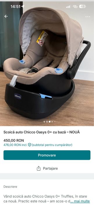 Scaun auto Chicco Oasys Truffles 0luni+