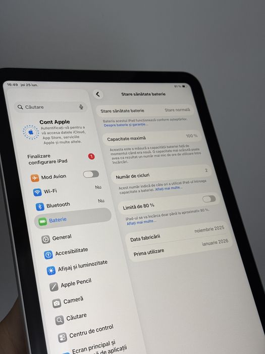 Tableta APPLE iPad 11" (A16), 128GB, Wi-Fi, 2025 Silver Noua Impecabila