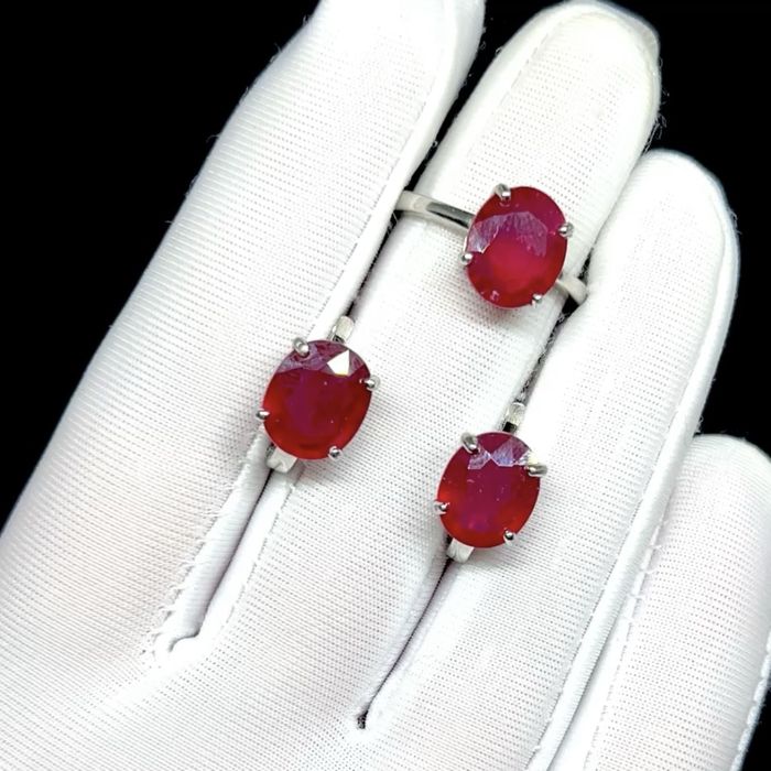 Комплект с натуральными Рубинами 11 мм