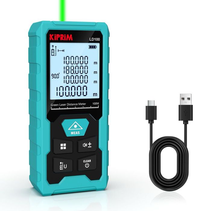 Telemetru laser Kiprim LD100, 100 m, laser verde, USB-C, nou