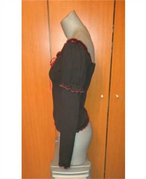 Bluza neagra eleganta cu maneca lunga, cu insertii rosii, M