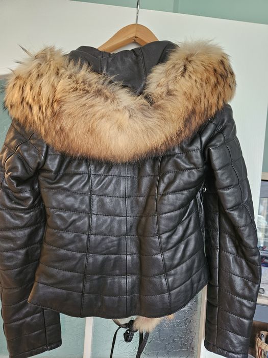 Естествена кожа яке с  пух