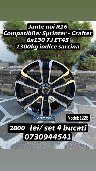 Jante R16 6x130 Heavy Duty Noi Mercedes Sprinter W906 W907 2006-2025 VW Crafter 2006-2017 1300kg/jantă TUV Autoutilitare Marfă Pasageri