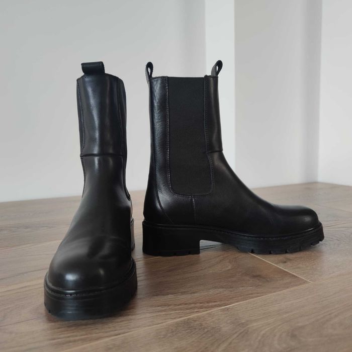 Cizme damă SANMARINA, trei sferturi, piele naturală, negre, 38