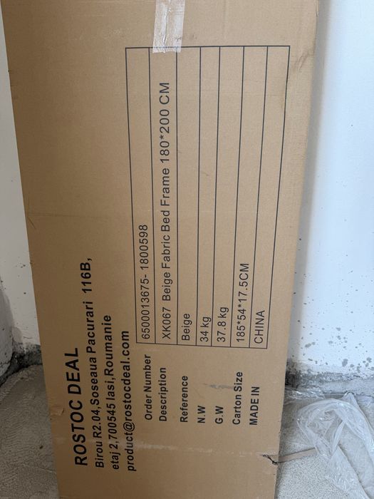 Cadru Pat Tapitat Culoare Bej 180x200 cm - Nou in Cutie