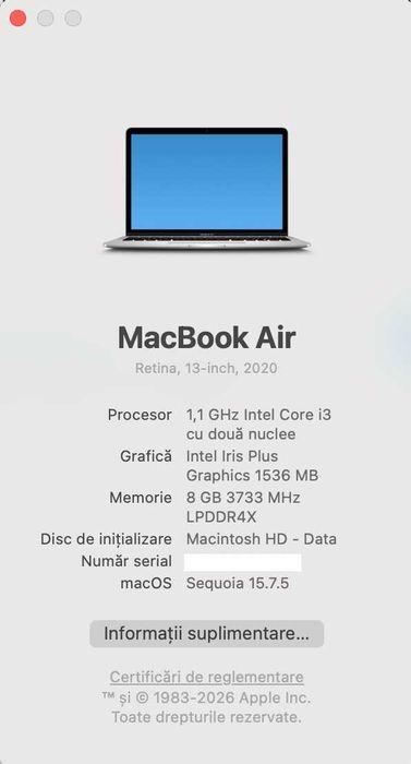 MacBook Air 13" 2020 - i3 8Gb - 256gb ssd