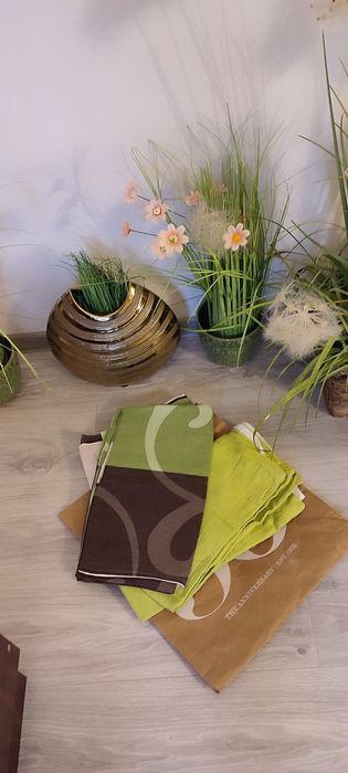 Lenjerie de pat din bumbac plin 100%, imprimeu abstract verde-gri, nou