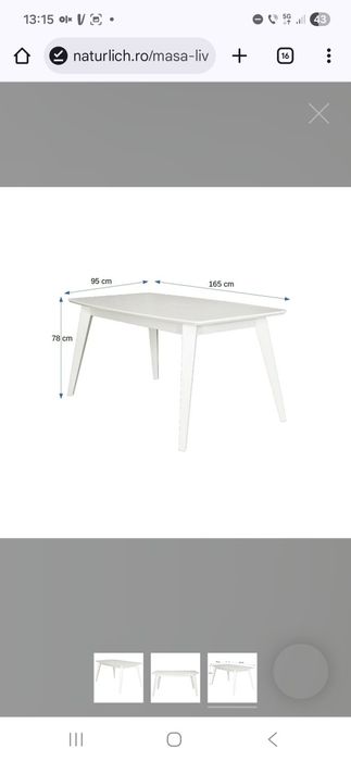 Masa Living Jasmin, Furniruita, Alb, 165 X 95 X 78 Cm