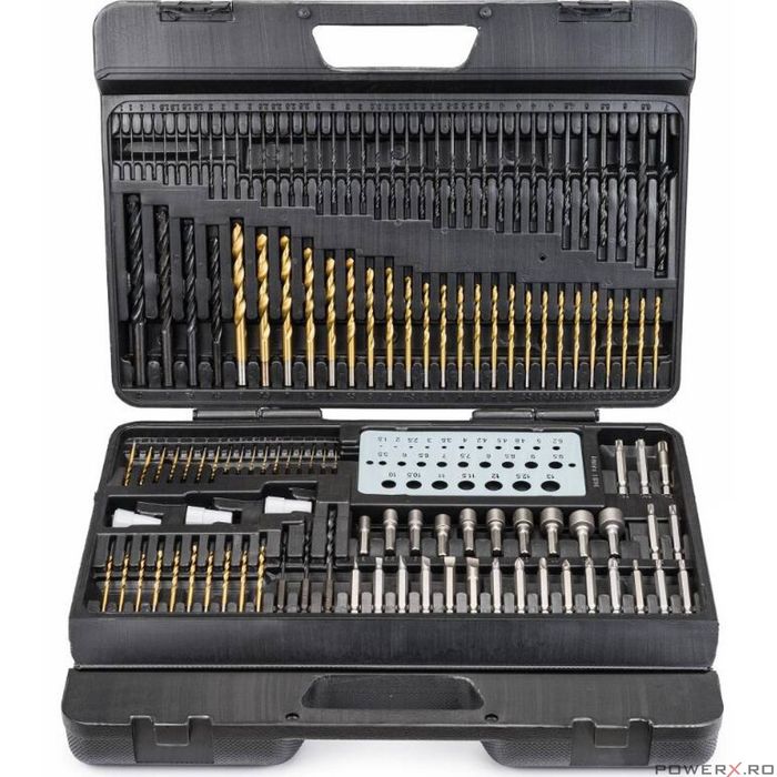 Trusa, set 204 burghie pentru lemn,metal, beton, biti, Powermat