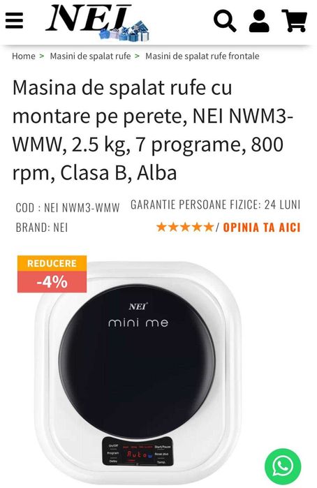 Mașină de spălat rufe NEI, 2.5 kg