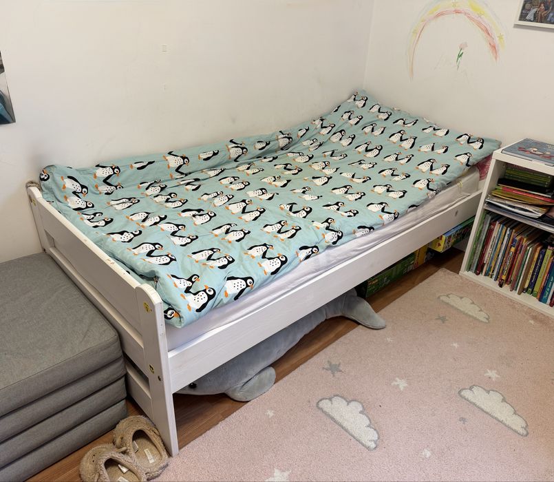 Pat lemn masiv + saltea memory foam (90x190 cm)