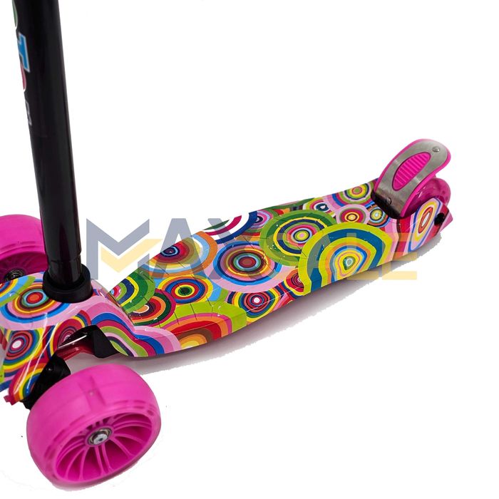 Детска тротинетка светещи колела Розова / многоцветно триколка колело