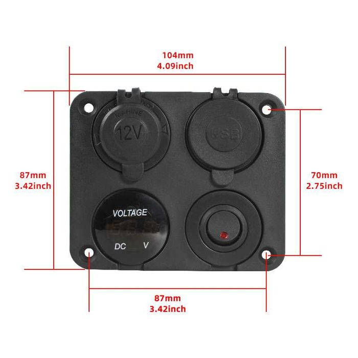 12V/24v панел за вграждане USB зарядно запалка волтметър Бушон  копче
