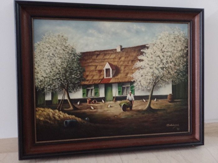 Ulei pe pânză tablou peisaj de țară ,lucrare de foarte buna calitate i