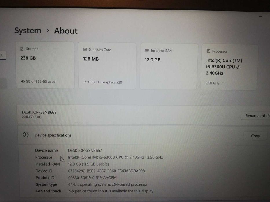 Лаптоп Lenovo ThinkPad T470, 14", RAM 12 GB, SSD-256GB,Intel Core i5