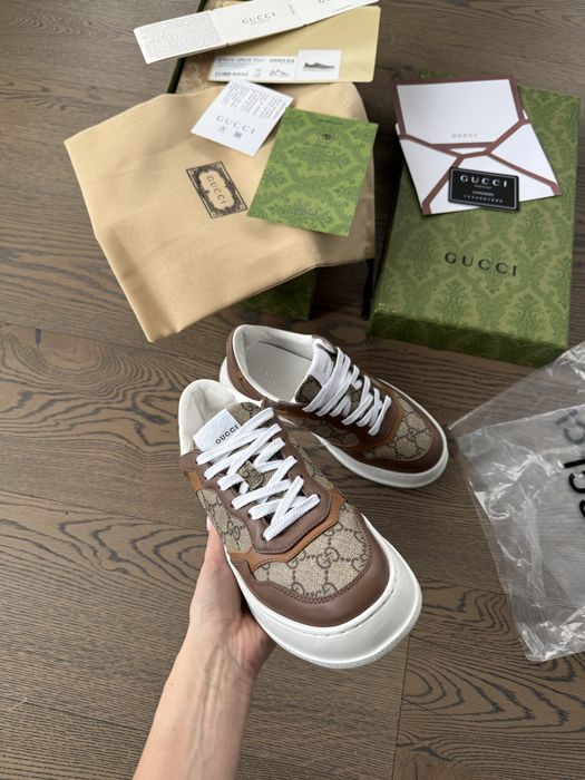 ПРОМО ЦЕНА Gucci обувки сникърси кецове естествека кожа кафяви