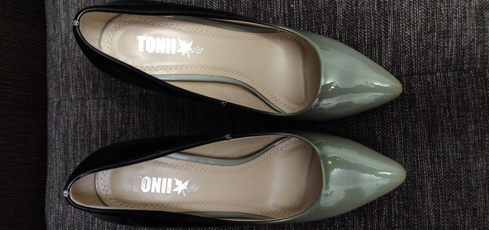 Pantofi de lac in degrade negru/gri