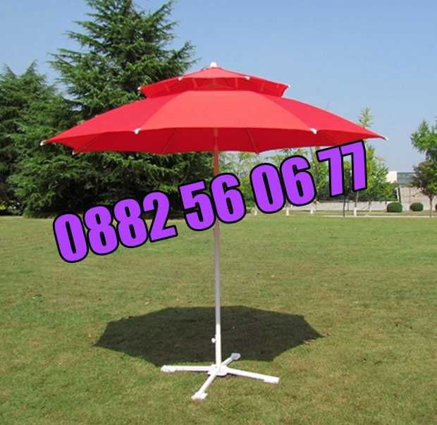 Плажен чадър с двоен покрив, ВЕТРОУСТОЙЧИВ, градински чадър с двоен покрив