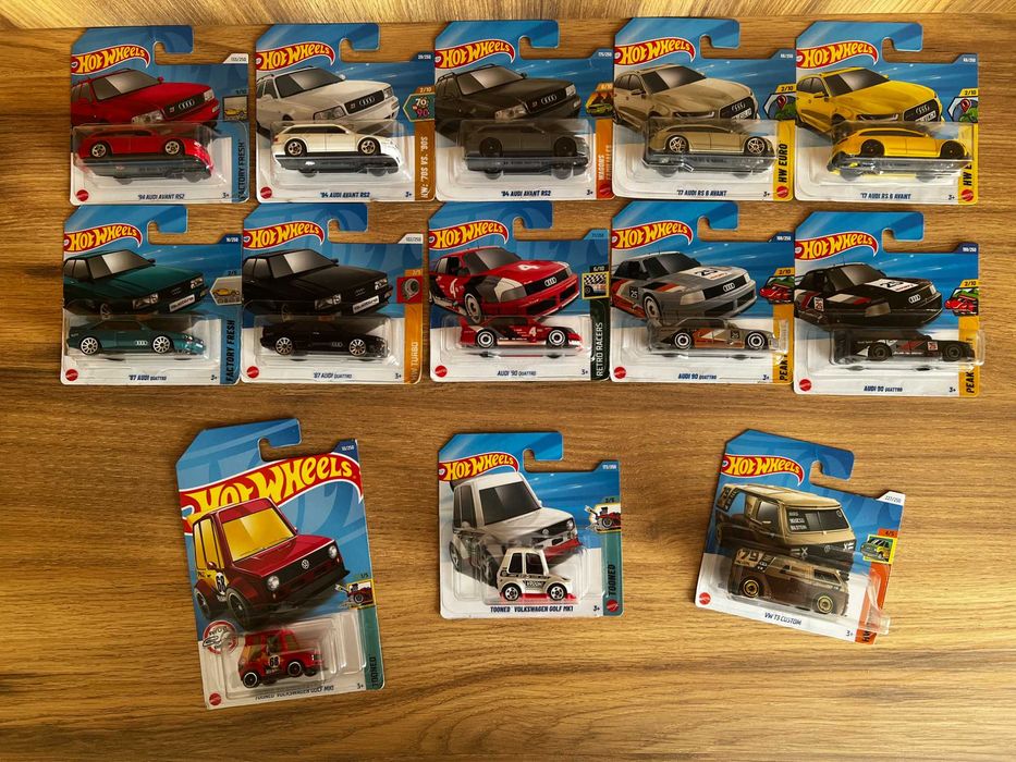 Hot Wheels Audi RS 6 Avant; 87 90 quattro; 94 RS2; VW T3; Golf Mk1; Mustang; Shelby; GT500; GT; Escort; Viper; Impala; Simpsons; Barbie; Super Mario