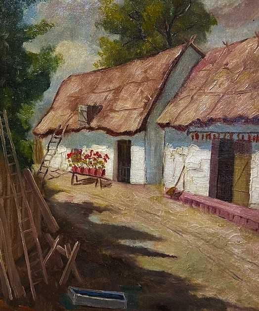 ~GOSPODARIE~ Tablou vechi, ulei/panza, 80x60cm(100x80cu rama), semnt