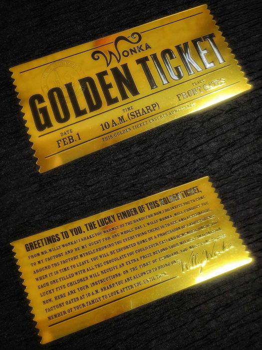 Золотой Билет на Шоколадную Фабрику Вилли Вонки. 24k Gold.