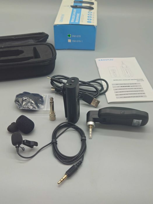 Безжичен микрофон тип "брошка" KM-G70 комплект с предавател и приемник