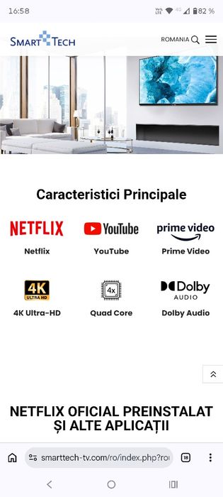 Vand Smart TV 146cm ultra  HD HDR SmartTech este LED claritate ireproșabilă